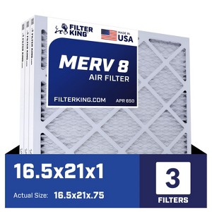 Filter King 16.5x21x1 Air Filter | 3-PACK | MERV 8 HVAC Pleated A/C Furnace Filters | MADE IN USA | Actual Size: 16.5 x 21 x .75" - 1 of 4