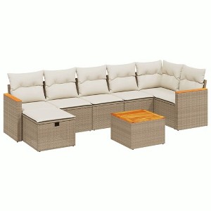 vidaXL 8 Piece Patio Sofa Set with Cushions Beige Poly Rattan - Beige and Cream Without Storage 7 Items - 1 of 4