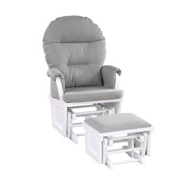 White Wood and Gray Fabric Glider with Ottoman