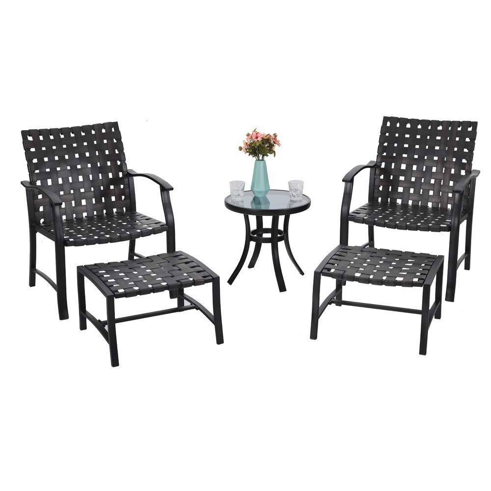 5pc Strap Chairs Ottomans & Glass Top Side Coffee Table – Captiva Designs  – Patio and Outdoor​