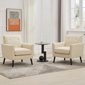 Mid-Century Accent Chairs Set of 2, Modern Living Room Chairs,Linen Upholstered Accent Armchair, Sofa Chair With Thicker Seat Cushion - 1 of 4