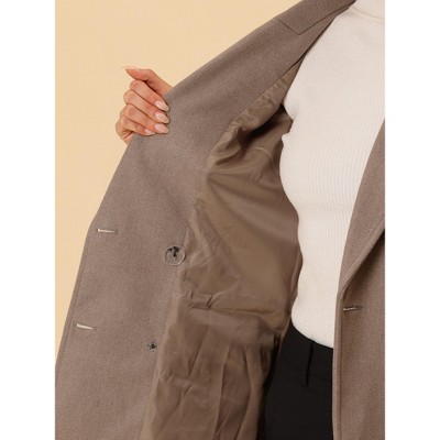 INSPIRE CHIC Women's Notch Lapel Double Breasted Belted Mid Long Outwear Winter Coat Brown Large — фото 5