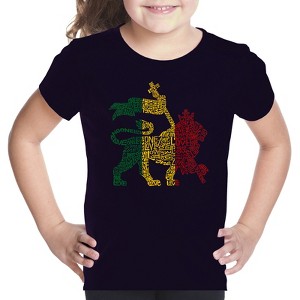 LA Pop Art Girl's Word Art T-shirt - Rasta Lion - One Love - 1 of 4