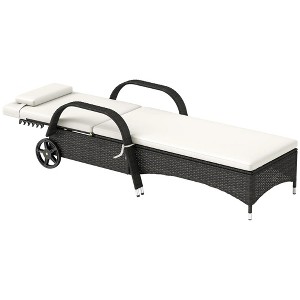 Resenkos Outdoor Premium Chaise Lounge Chair - 5-Level Adjustable Backrest, Rattan Weave, Poolside Comfort With Wheels, Cushion & Headrest, Deep - 1 of 4