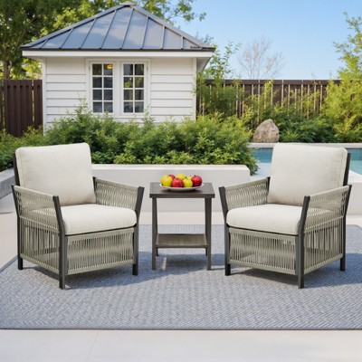 Buenhomino 3-Piece Outdoor Resin Wicker Set – 2 Chairs & 1 Side Table, UV-Resistant & Weatherproof for Patio, Balcony or Garden