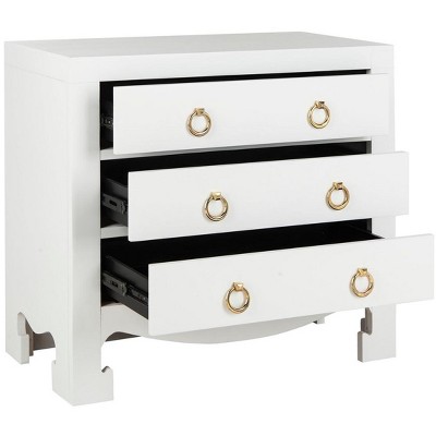 White and Gold Transitional 3-Drawer Chest with Soft Close