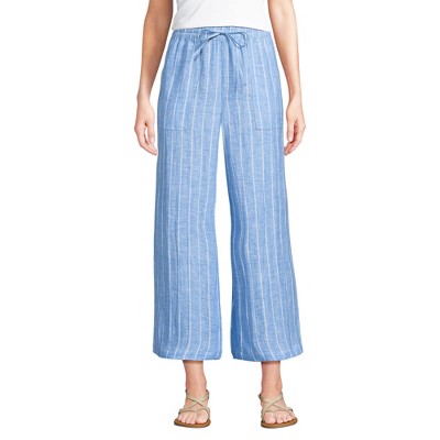 Lands' End Women's High Rise Pull On Drawstring Linen Wide Leg Crop Pants