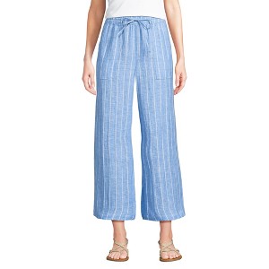 Lands' End Women's High Rise Pull On Drawstring Linen Wide Leg Crop Pants - 1 of 4