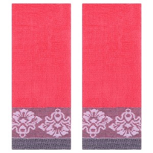 REGALWOVEN Bathroom Hotel Gym Floral Jacquard Pattern Soft Absorbent Hand Towel 13" x 29" 2 Pcs - 1 of 4