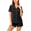 cheibear Women's Silky Satin Button Down Shirt with Shorts Sleepwear Pajama Sets - 2 of 4