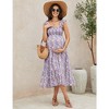 Womens Maternity Dress Summer Sleeveless Smocked Square Neck Ruffle Casual Boho Midi Dress Baby Shower Photoshoot - 2 of 4