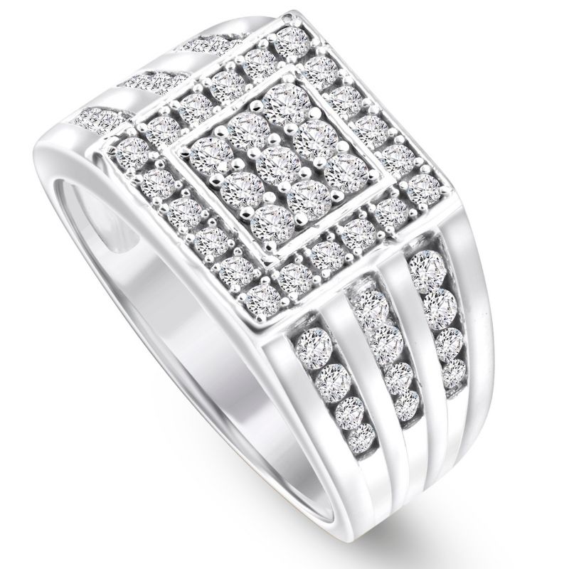 Pompeii3 1Ct TW Diamond Men's Anniversary Wedding Ring High Polished Band 10k White Gold, 2 of 6