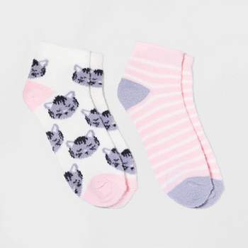 Women's 2pk Cats Cozy Low Cut Socks - Ivory/Pink 4-10