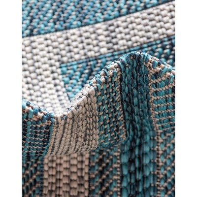 Teal Soft Border Easy Care 4' x 6' Outdoor Rug