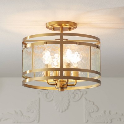 Elwood Gold 16" Drum Ceiling Light with Water Glass Shade