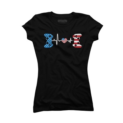 Junior's Design By Humans July 4th Flag Heartbeat Video Gamer By Ujangkasep T-Shirt