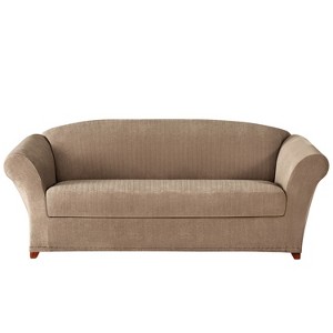 Stretch Pinstripe Sofa Slipcover Taupe - Sure Fit, Brown