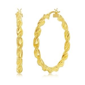 Bella Silver Sterling Silver Polished & Satin 40mm Twisted Hoops - Gold Plated - Gold - 1 of 2