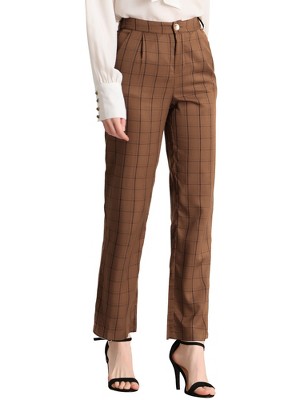 INSPIRE CHIC Women's Plaid Elastic Waist Casual Work Office Long Pants