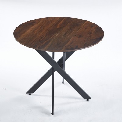 NicBex 35.43" Mid-century Round Dining Table,Kitchen Table with MDF Table Top and Metal Cross Legs for 2-4 Seaters,Black Brown