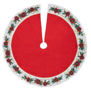 Northlight 48" Red and White Poinsettia Christmas Tree Skirt - 1 of 4