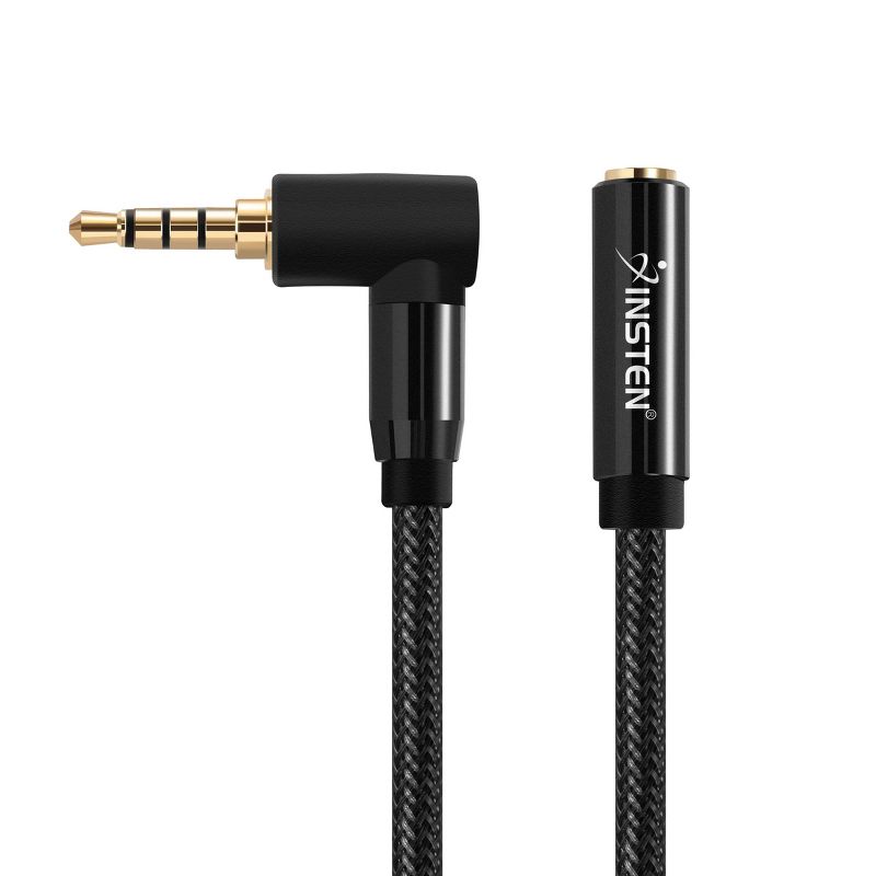 Insten 3.5mm Headphone Extension Cable, 90 Deg Male to Female, TRRS for Stereo Earphones with Microphone, 1.5 Feet, Black, 3 of 8