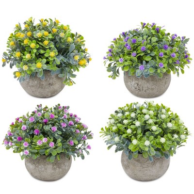 Okuna Outpost 4 Pack Small Artificial Potted Plants for Home Décor (5.5 x 4 in)