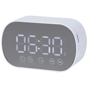 REGALWOVEN Digital Mirror FM Radio Speaker Small Dual Alarm Clock 3.3 x 2 x 1.6 Inches - 1 of 4