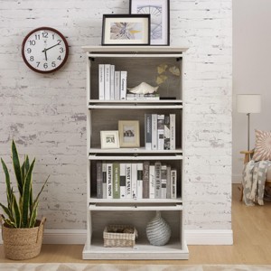 SEVOBAL Utility Storage Cabinets 4 Tier Glass Display Cabinet with Flip Up Doors for Collectibles and Living Room, Off-White, 31.5"*13.78"*63.19" - 1 of 4