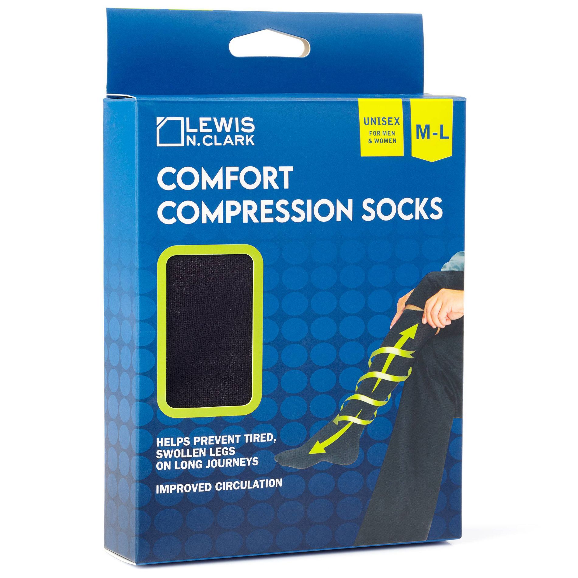 Lewis N. Clark Comfort Compression Socks - Black: Crew Height, Swelling Relief