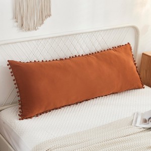 Pom-Pom Fringe Pillowcases & Body Pillow Cover – Soft Decorative Bedding Shams with Deep Pocket, Queen/King/Body Options - 1 of 4