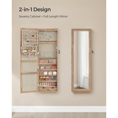 thumbnail image 2 of Costway Wall Mounted LED Mirror Jewelry Cabinet – Lockable Armoire With 6 Drawers – White 2 of 5