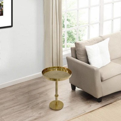 Royal Hampton 12 Inch Side End Table, Vintage Sleek Pillar Base, Round Tray Top