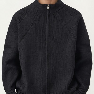 Anna-Kaci Men's Long Sleeve Full Zip Knit Sweater Jacket with Stand Collar Ribbed Trim and Relaxed Fit - Large, Black — фото 4