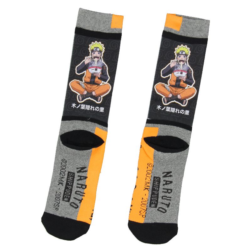 Naruto Shippuden Socks Anime Manga Men's Ichiraku Ramen Athletic Crew Socks Grey, 2 of 5