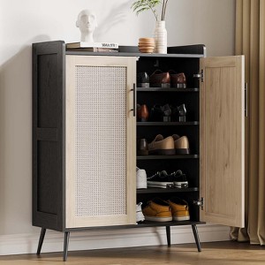 Rattan Shoe Cabinet, 5-Tier Shoe Storage Organizer Cabinet with Adjustable Shelf for Entryway, Freestanding Shoe Rack - 1 of 4
