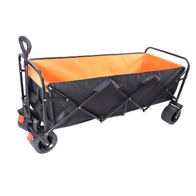 VYNXARIA Big large capacity Folding cart Extra Long Extender Wagon Cart Folding Wagon Garden Shopping Beach Cart (black + orange)