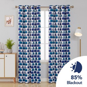 Deconovo Whale Print Blackout Curtains – Thermal Insulated, 2 Panels - 1 of 4