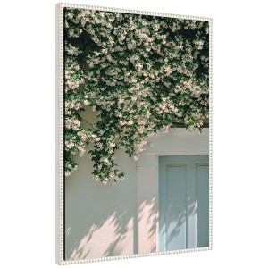 Kate and Laurel Framed Canvas Wall Art Print Trad Street Jasmine by Alicia Bock, 23 x 33 Sylvie Beaded White Frame, Coastal, Flower Art for Wall Decor - 1 of 4