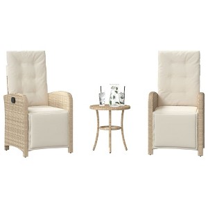 vidaXL 3 Piece Bistro Set with Cushions Beige Poly Rattan - 1 of 4
