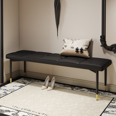 NicBex 47"/59" Black Storage Bench with Gold Accents,End of Bed Bench with PU Leather Seat,Foot Stool with Metal Legs,Foot Rest for Entryway & Bedroom