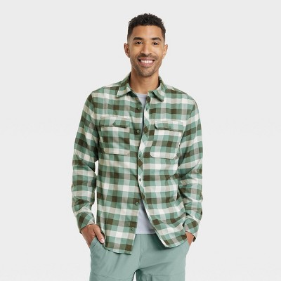 Men's Long Sleeve Flannel Shirt - All In Motion™ Dark Green S : Target