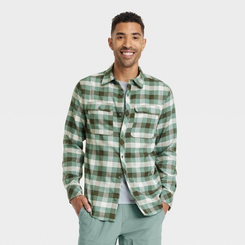 Lucky Brand flannel shirt Men's Large Green Plaid Longsleeve Button Up 