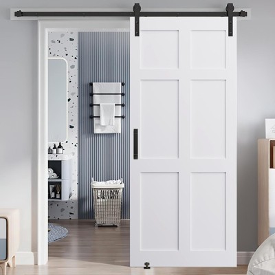 NicBex Barn Door 28" x 80" 6 Paneled Real Primed Door Slab, 6.6FT Barn Door Sliding Hardware, Modern Interior Barn Door with Adjustable Floor Guide