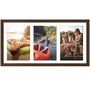 Americanflat 8x16 Collage Picture Frame with Three 5x7 Displays in Walnut- Composite Wood with Shatter Resistant Glass Wall - 1 of 4