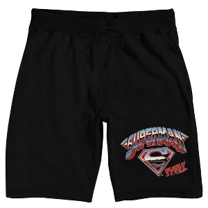 Superman Man Of Steel Logo Men's Black Sleep Pajama Shorts - 1 of 4