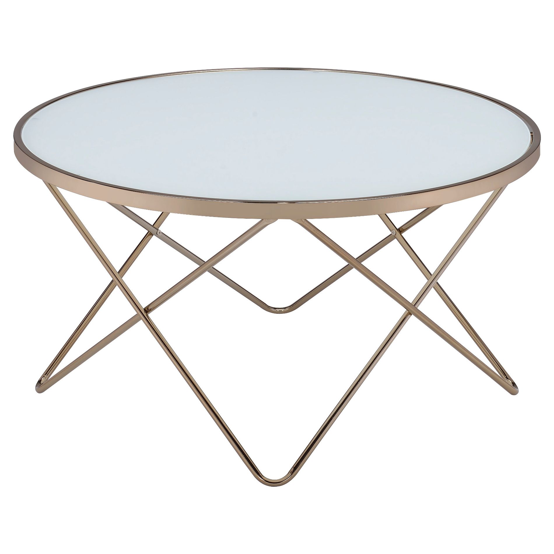 Coffee Table Frosted Champagne - Acme Furniture: 18" High, Laminated Glass, Metal Base