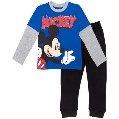 Disney Mickey Mouse Baby Boys Long Sleeve T-Shirt Fleece Pant Set Blue/Black 