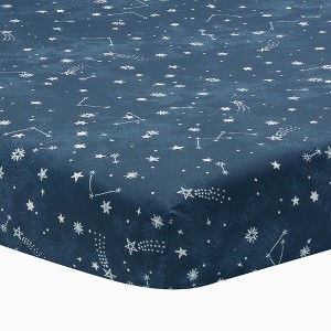 Lambs & Ivy Sky Rocket Blue Stars/Galaxy/Space 100% Cotton Fitted Crib Sheet - 1 of 4