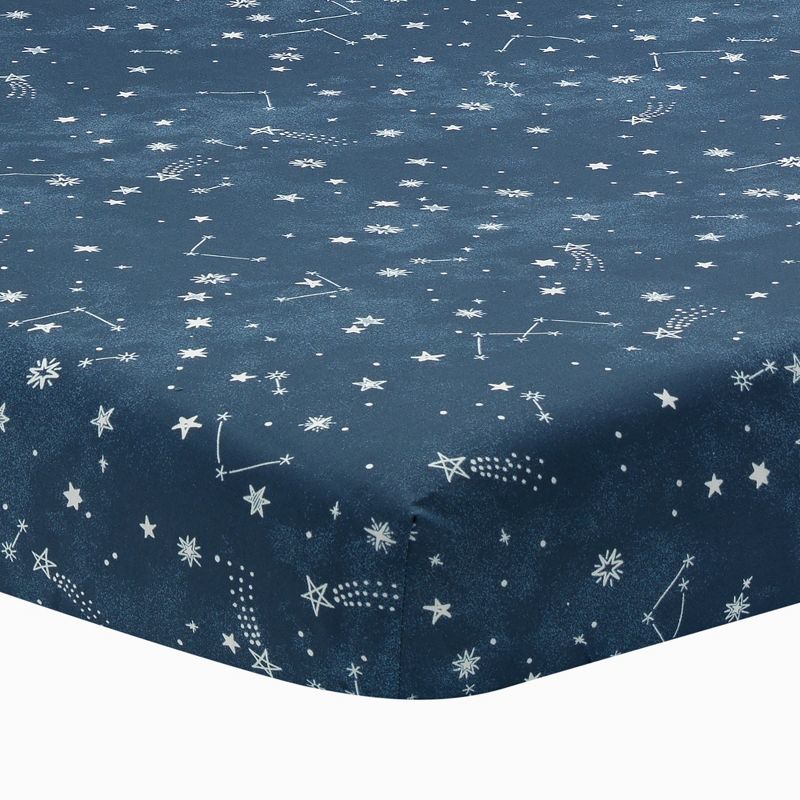 Lambs & Ivy Sky Rocket Blue Stars/Galaxy/Space 100% Cotton Fitted Crib Sheet, 1 of 6